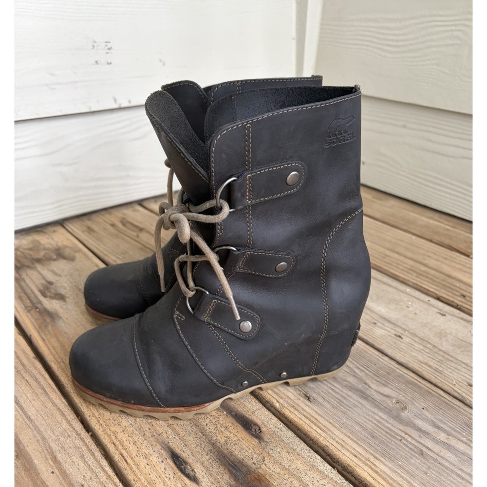 Sorel Joan of Arctic Wedge Mid Waterproof Leather Boots Black Women’s Size 8